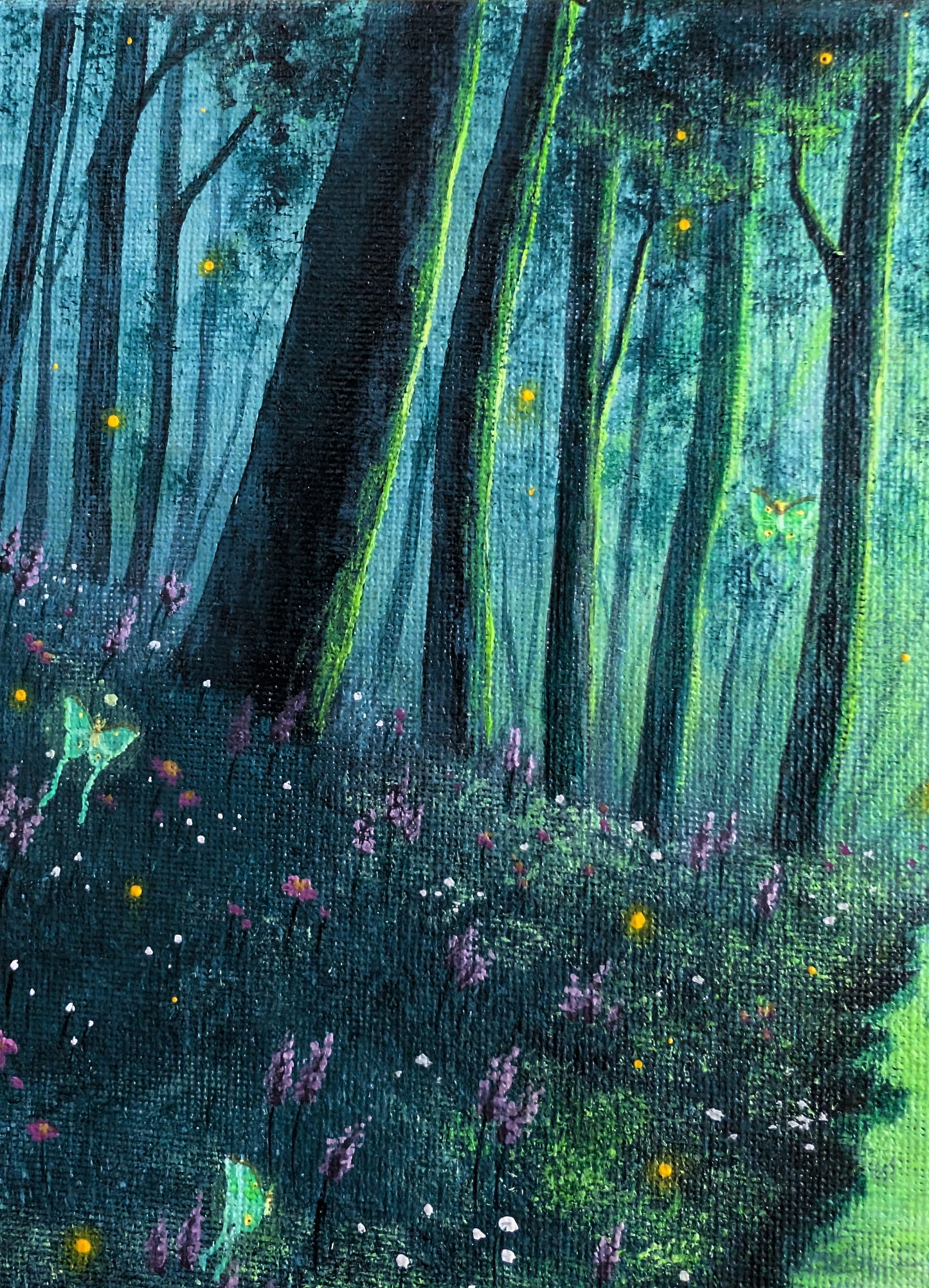 Luna Moth Forest Painting 9"x12"