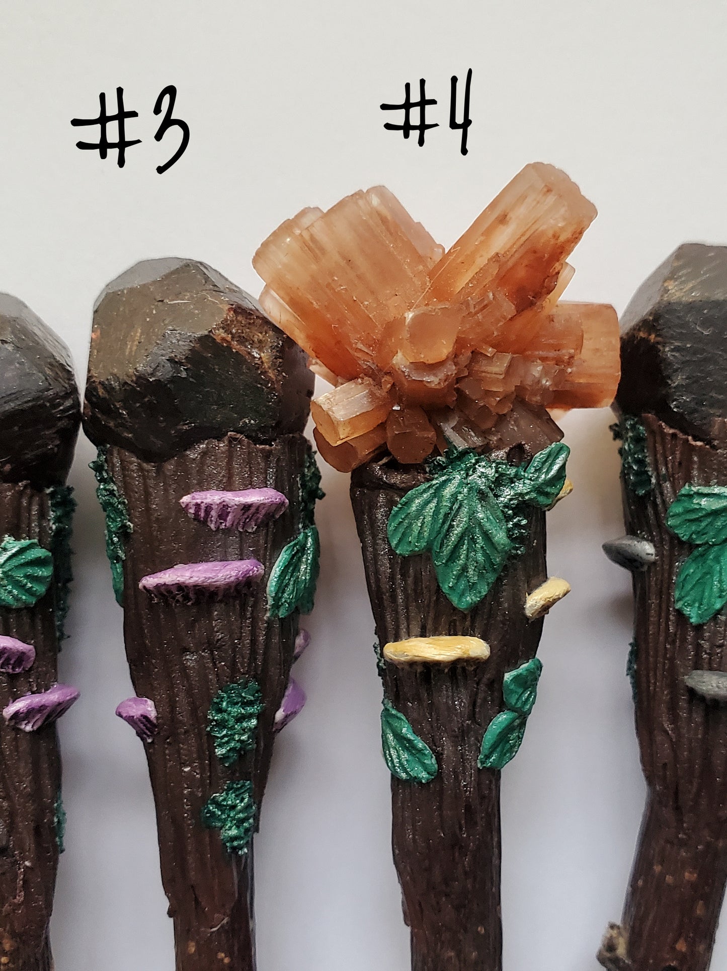 Apple Wood Garnet & Aragonite Crystal Wands