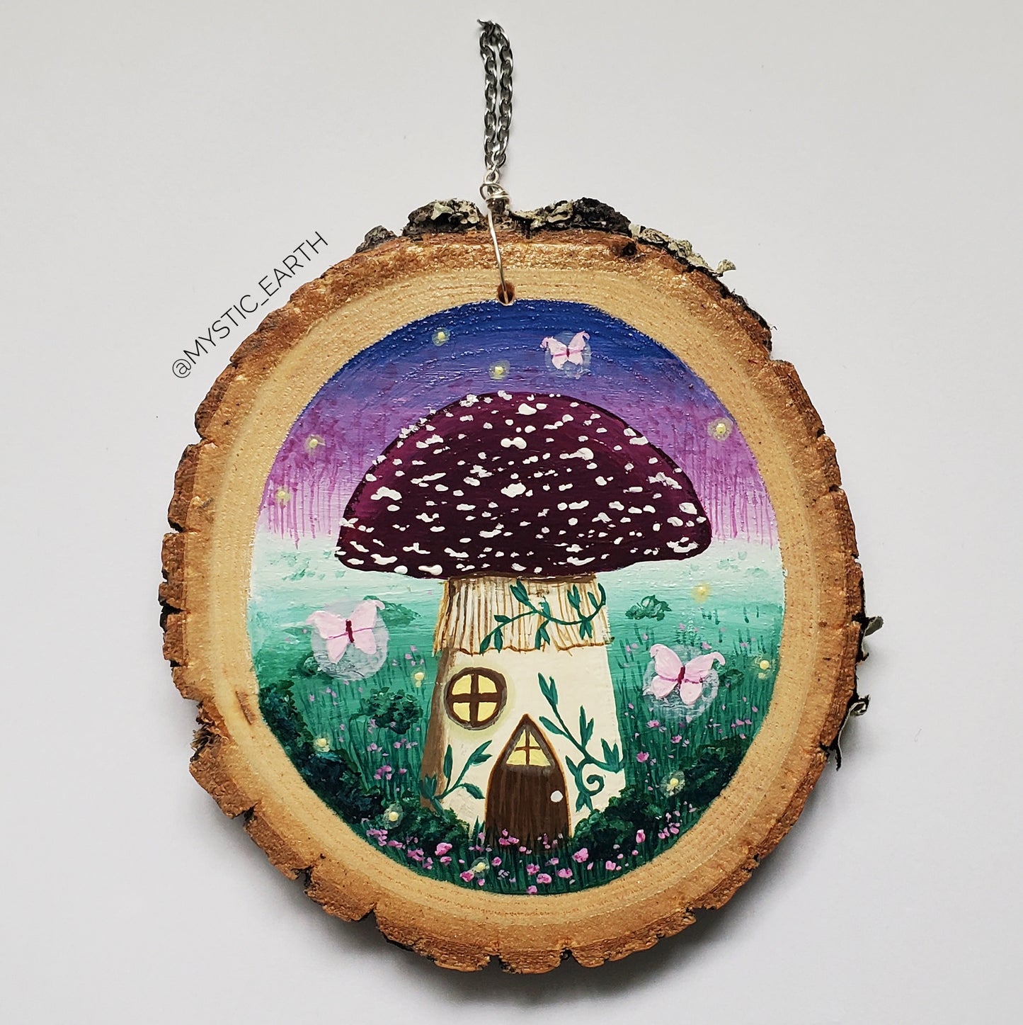 Amanita Mushroom Cottage Painting on Wood