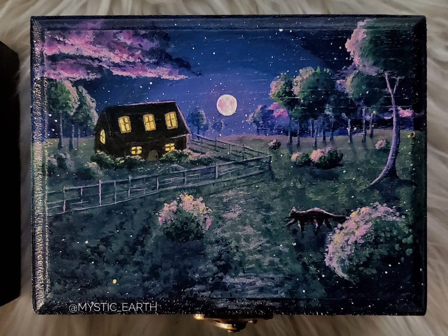 Kitty Farmhouse Wood Trinket Box