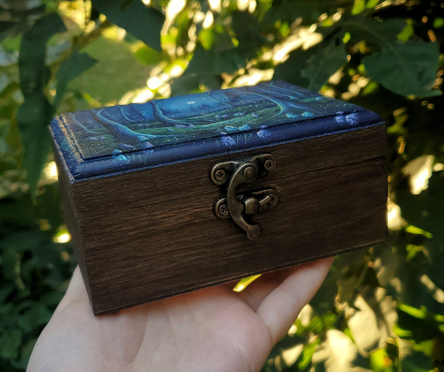 Glowing Firefly Forest Wood Trinket Box