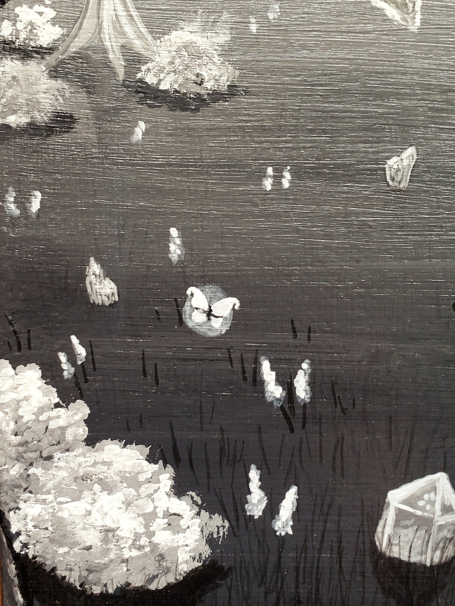 Grayscale Owl Fairy Forest Painting