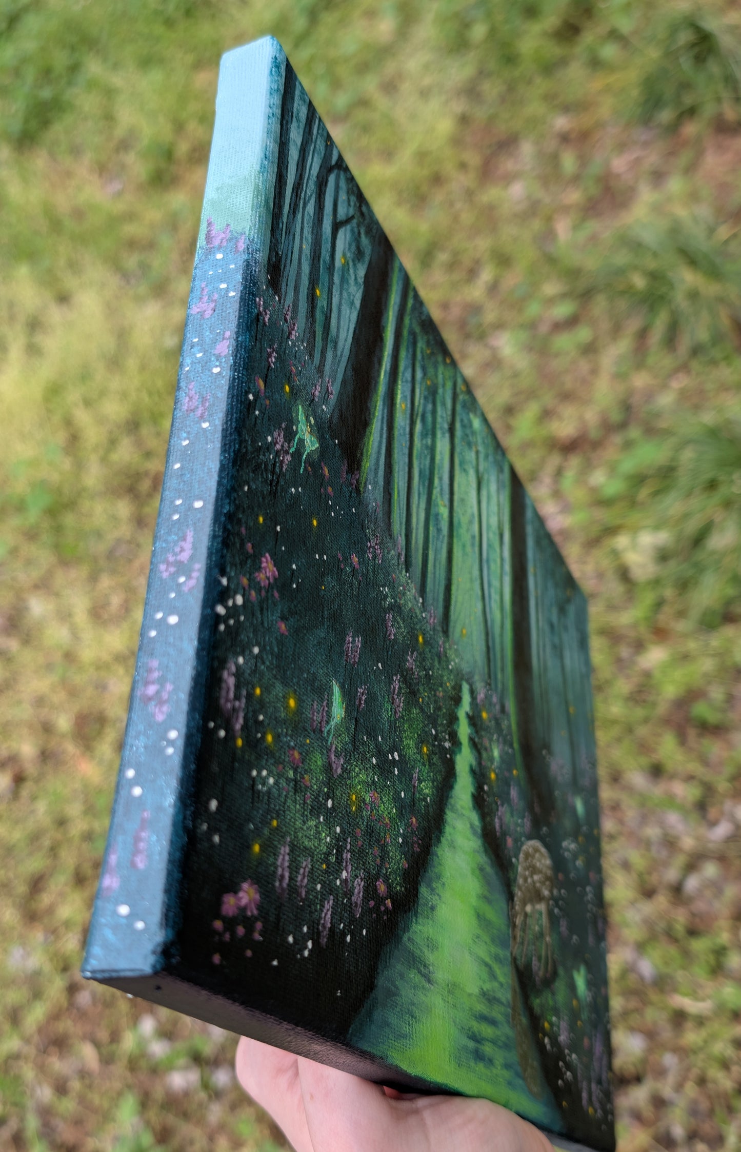 Luna Moth Forest Painting 9"x12"