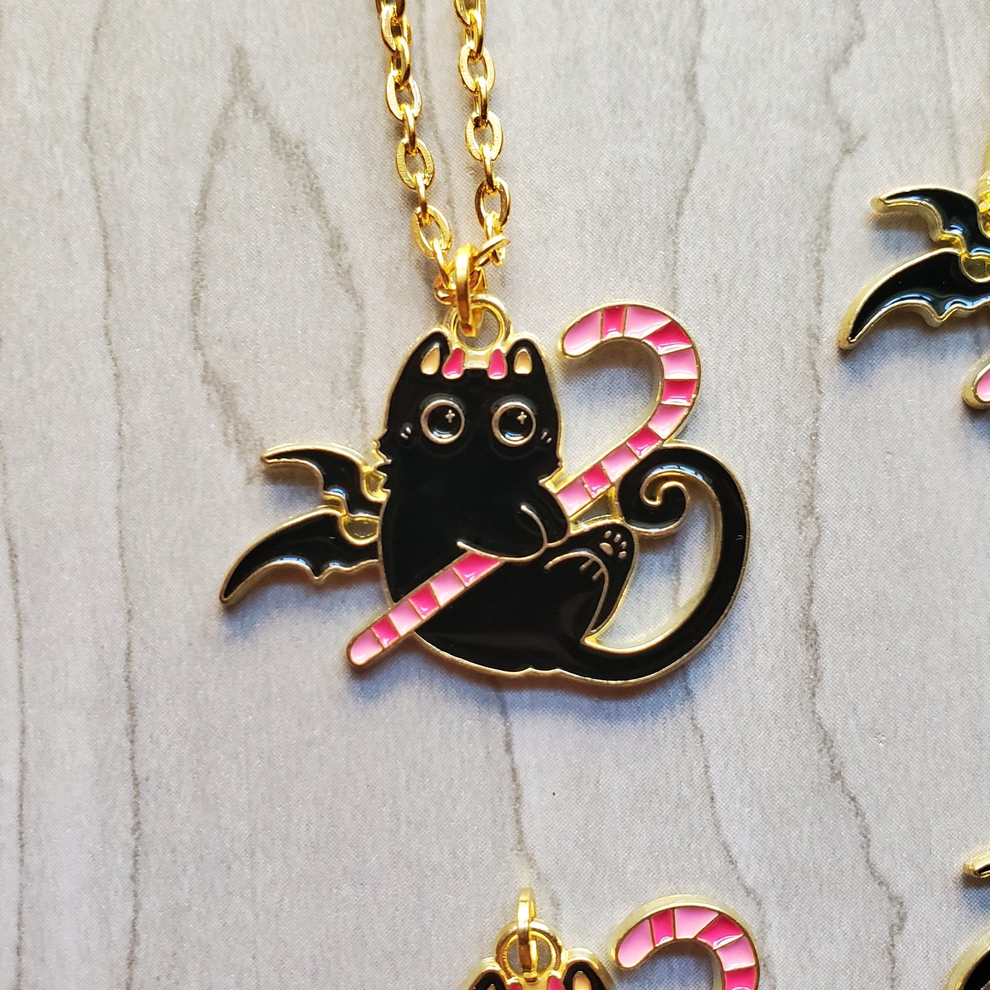 Candycane Bat Kitty Necklaces