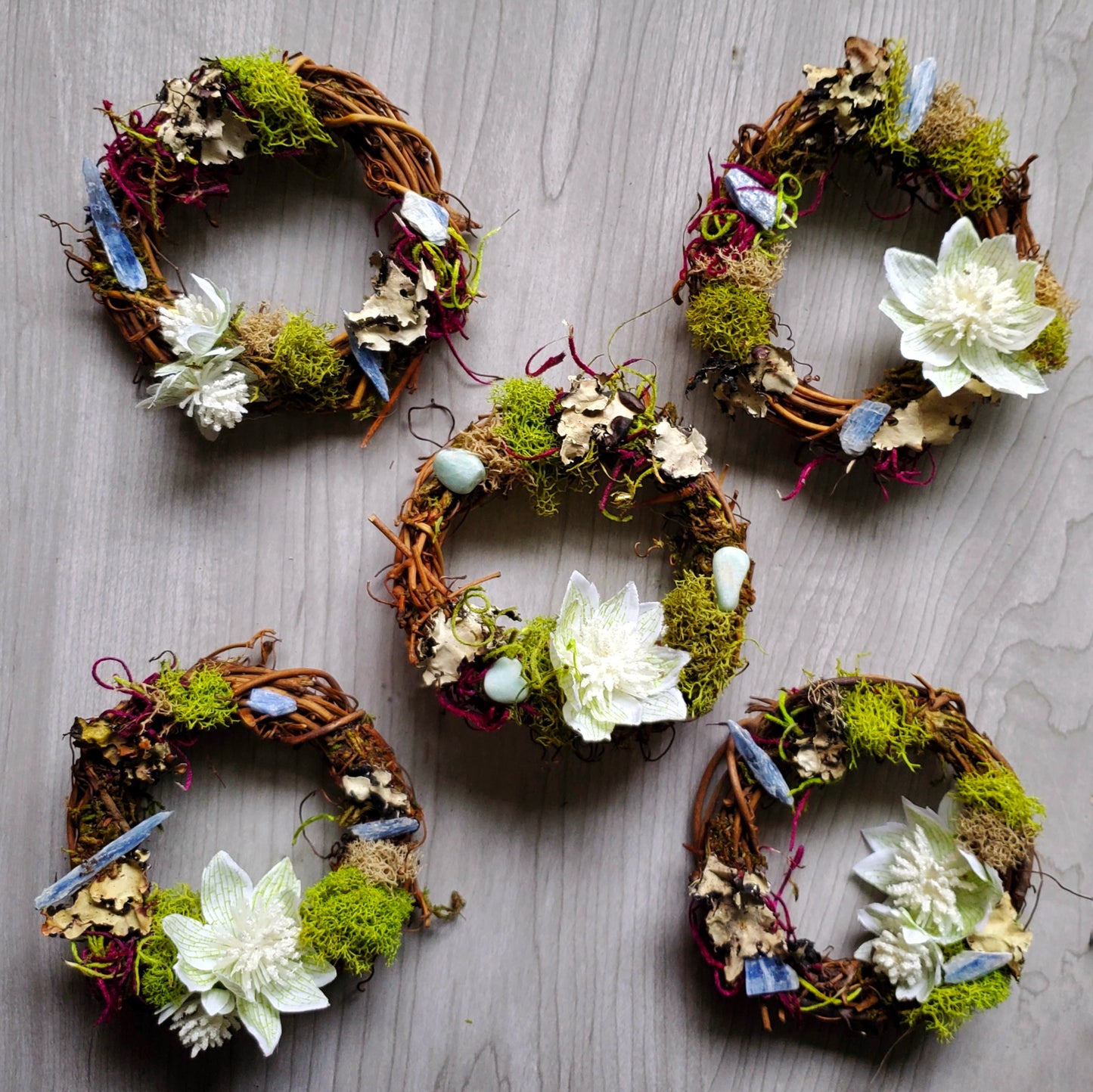Frilly White Floral Crystal Wreaths - Car Mirror or Wall Hanging