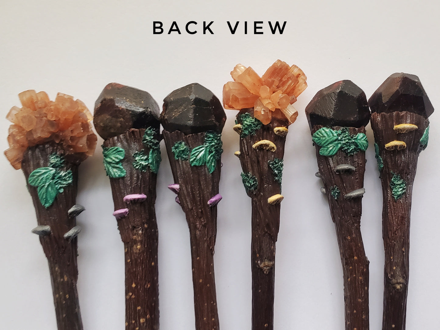 Apple Wood Garnet & Aragonite Crystal Wands