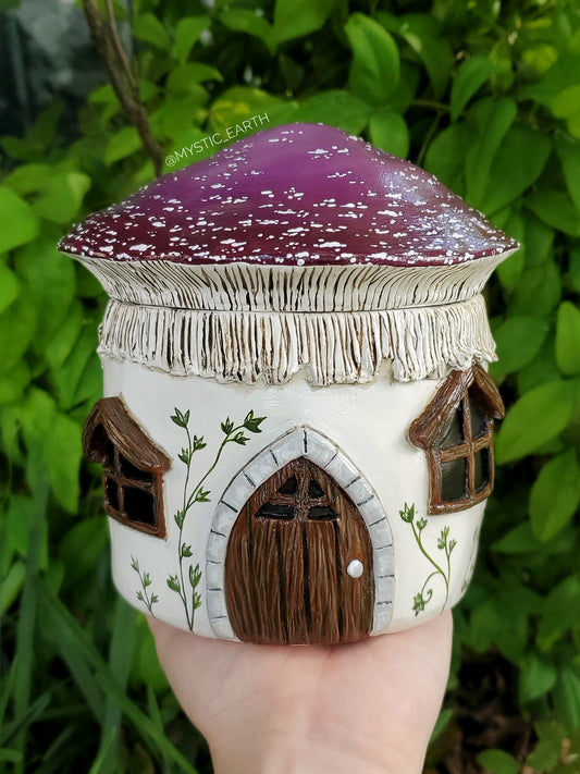 Purple Mushroom House Sculpture (Functional Jar)
