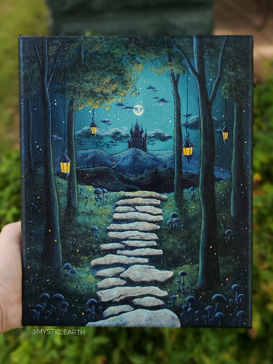 Castle on the Mountains (Blue Version) Painting