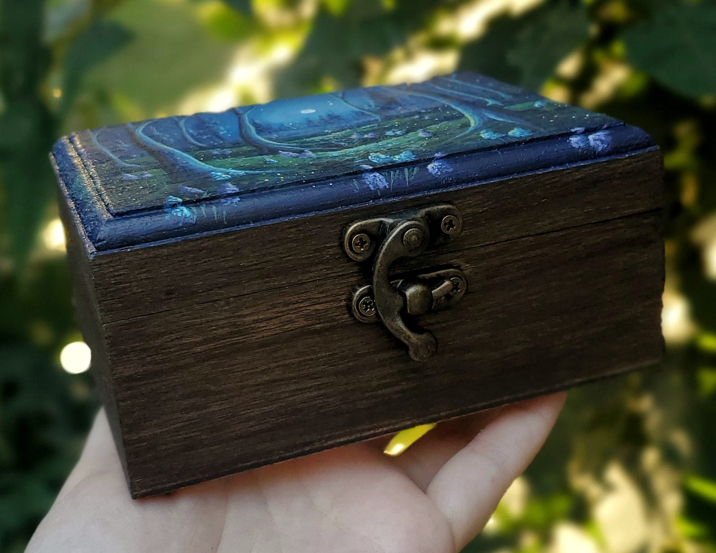 Glowing Firefly Forest Wood Trinket Box