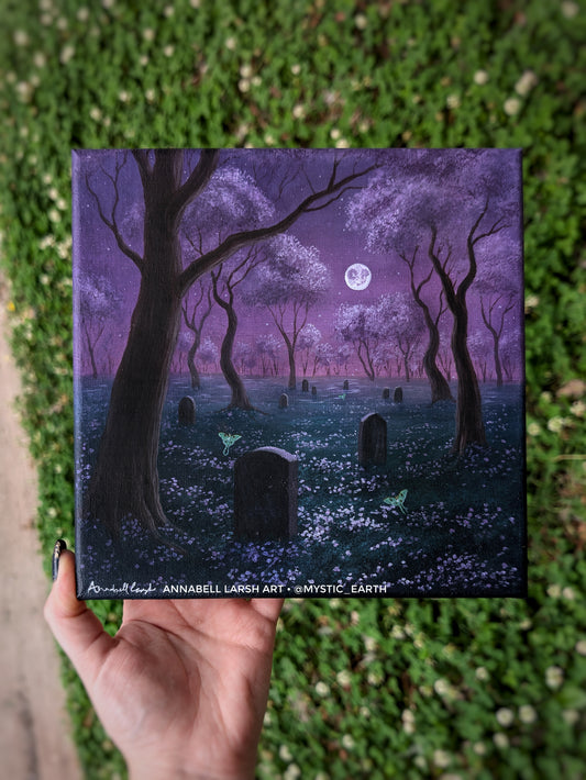 Moon Moth Cemetery 8"x8" Painting