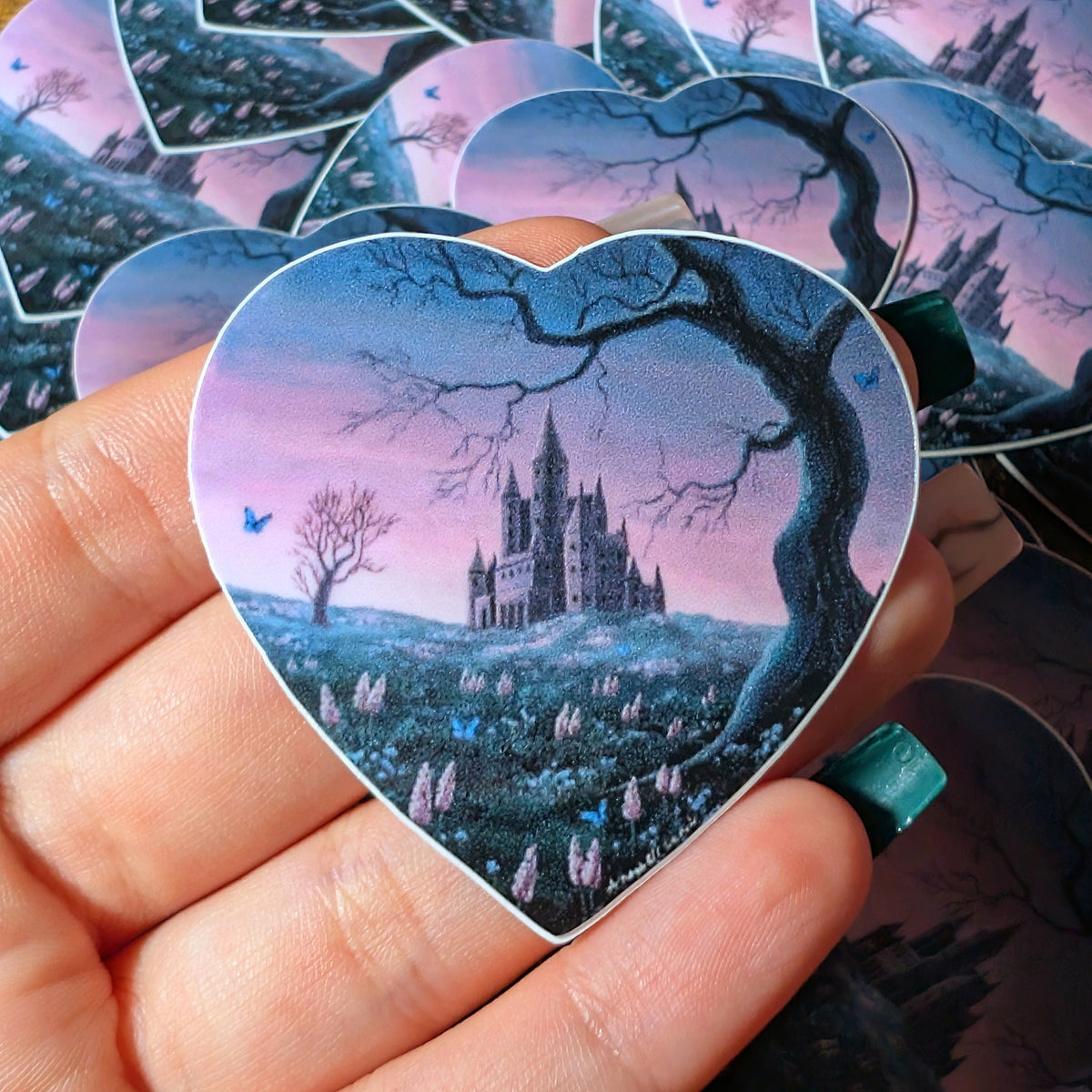 Pack of 25: 2" Heart Shaped Fairytale Castle Stickers