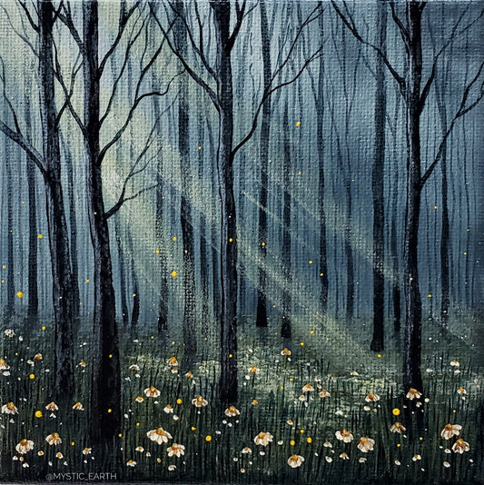 Dark Daisy Forest Original Painting (5"x5")