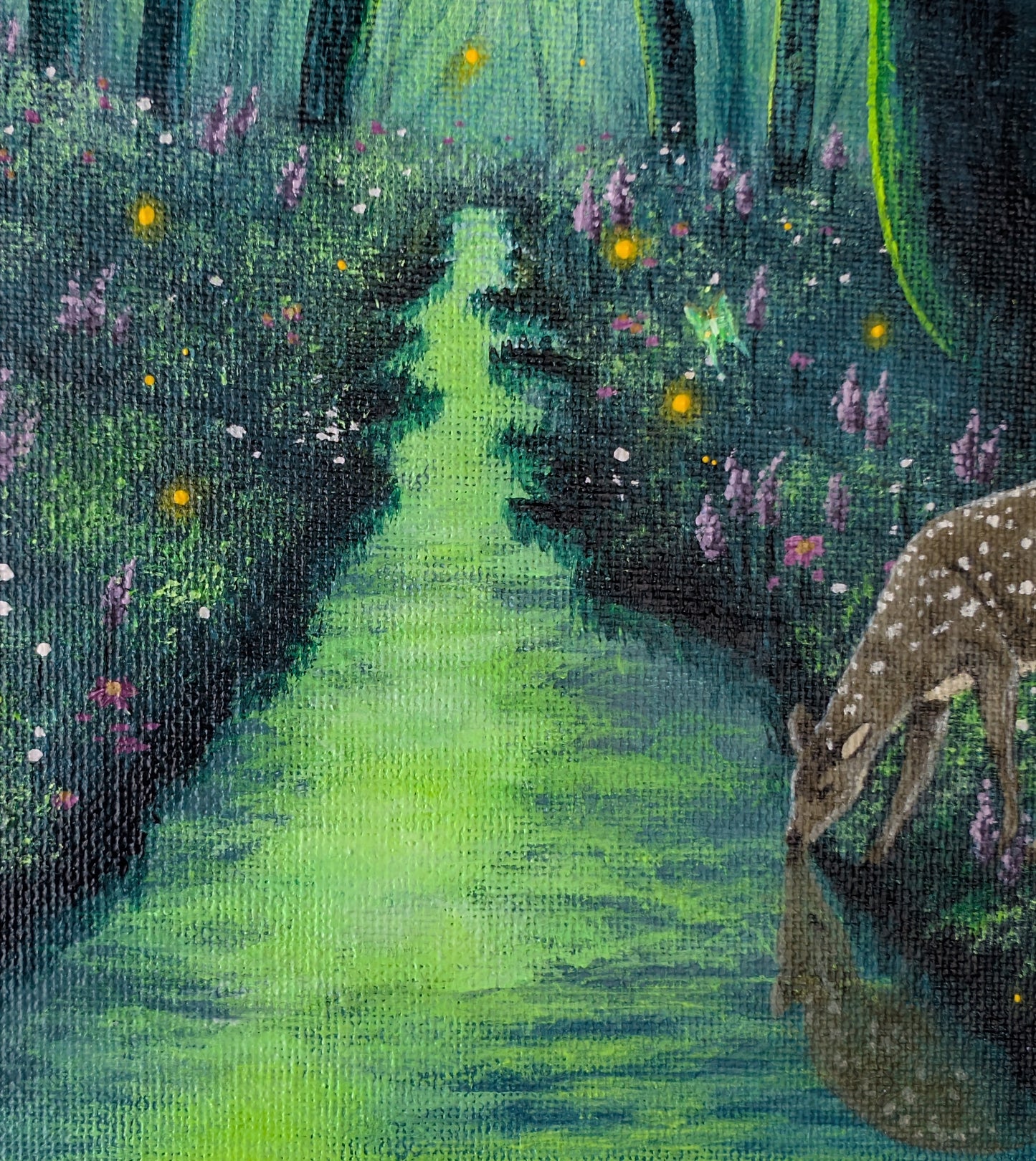 Luna Moth Forest Painting 9"x12"