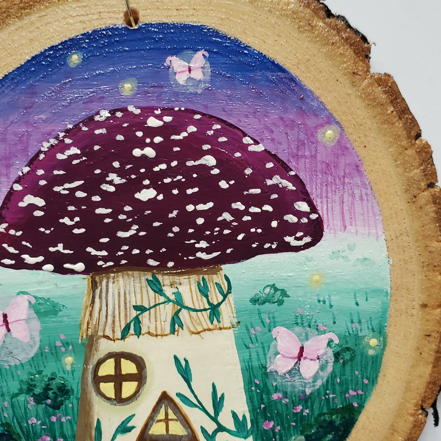 Amanita Mushroom Cottage Painting on Wood