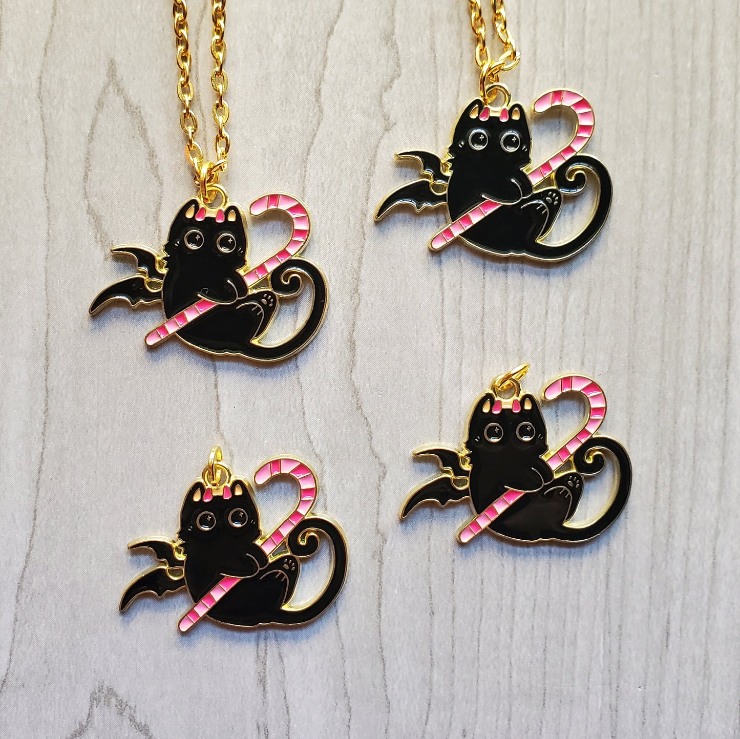 Candycane Bat Kitty Necklaces