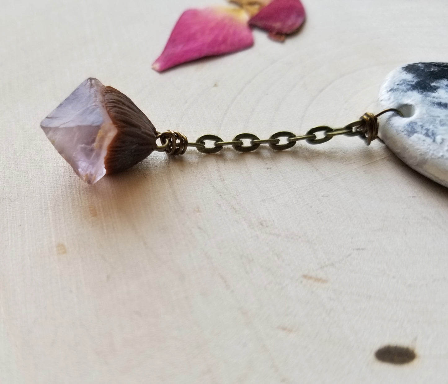 Reversible Mini Full Moon Car Charm with Fluorite Crystal