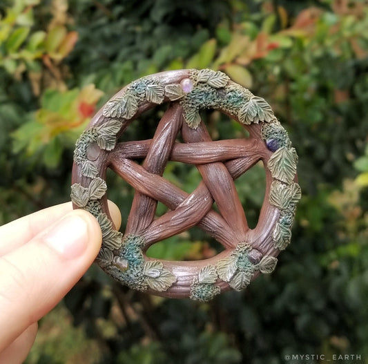 Pentacle Altar Tile or Wall Hanging with Elemental Crystals - Small