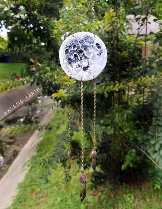 Small Full Moon Wall Hanging With Smokey Quartz Crystals ~ Made to Order
