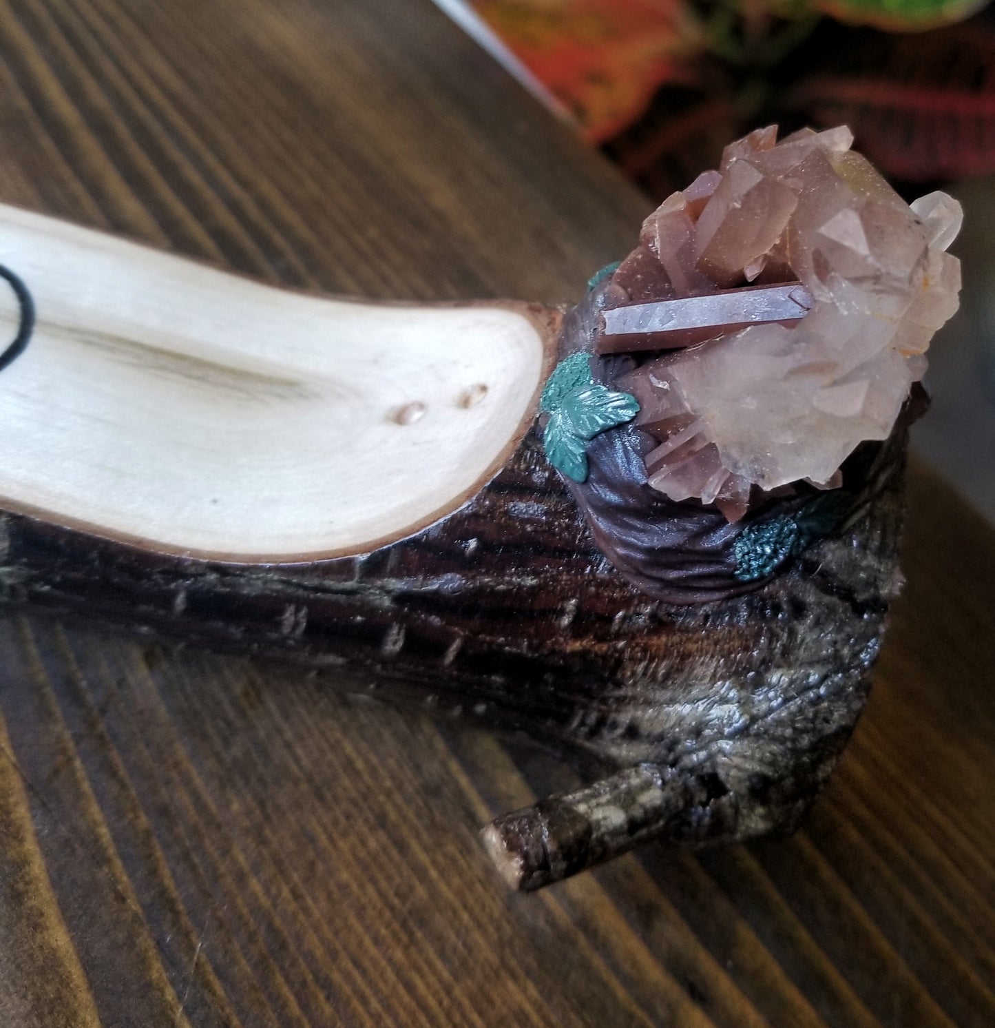Elemental Incense Burner with Malachite and Hematite Quartz Crystals