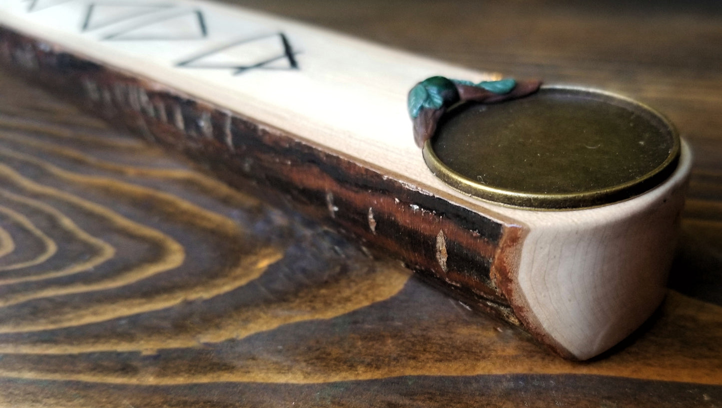 Elemental Incense Burner with Malachite and Hematite Quartz Crystals