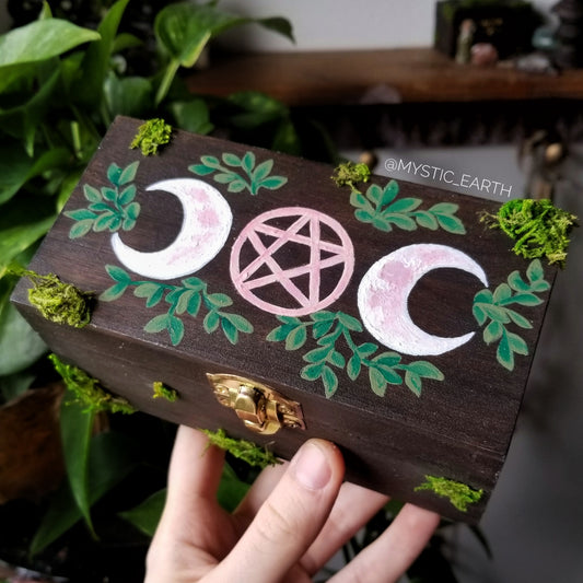 Lunar Pentacle Altar Box with a Hidden Crystal