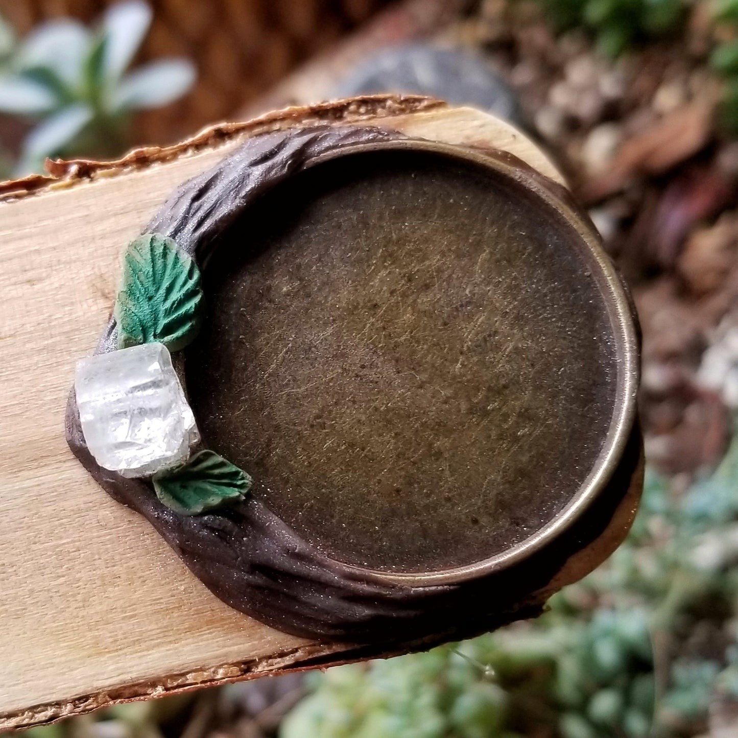 Green Lunar Witch Incense Burner with Blue Calcite and Aquamarine