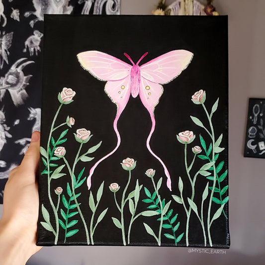 Pink Silk Moth Painting