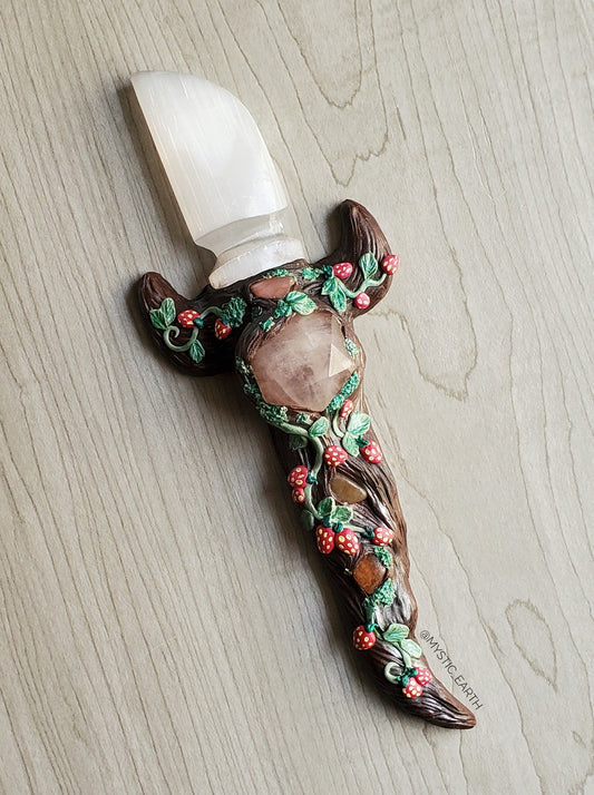 Strawberry Athame Dagger - Satin Spar Crystal