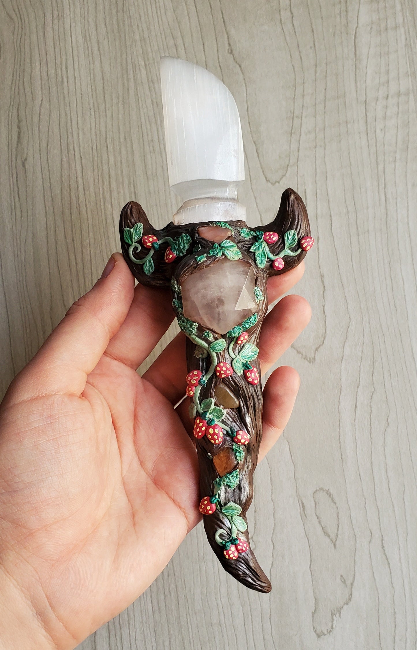 Strawberry Athame Dagger - Satin Spar Crystal