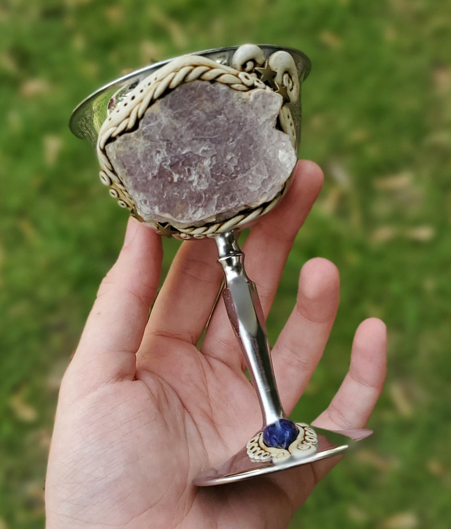 Antiqued Lepidolite Crystal Goblet