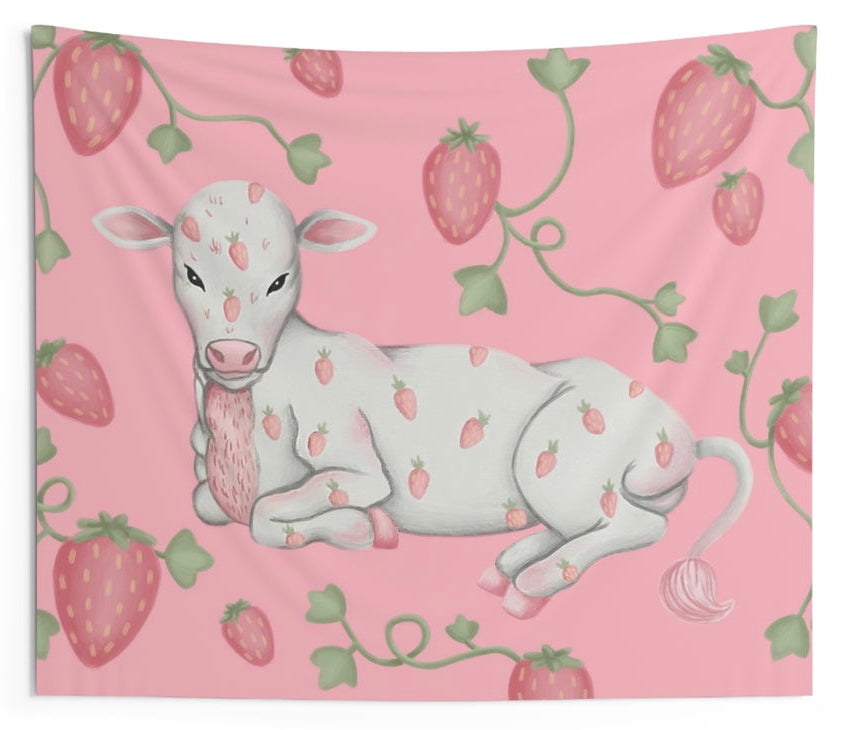 Strawberry Print Cow Tapestries