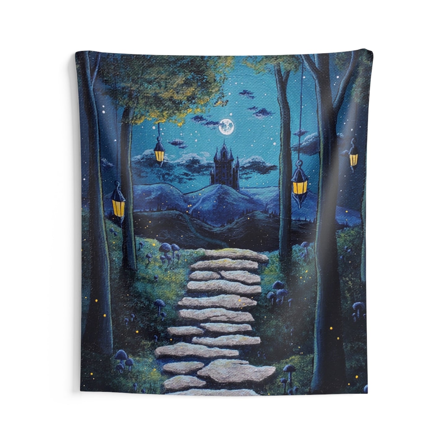 Castle on the Mountains Wall Tapestries (Blue Version)