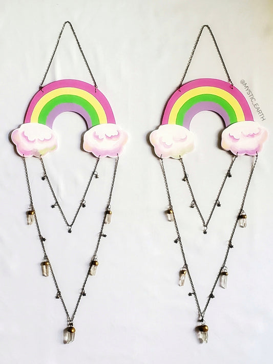 Rainbow Wall Hanging with Quartz Crystals