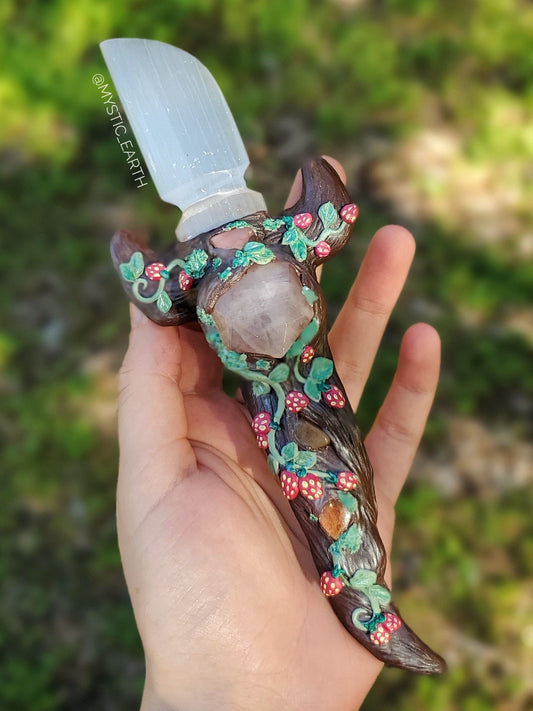 Strawberry Athame Dagger - Satin Spar Crystal