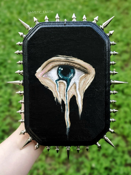 Studded & Textured Melting Eye Painting on Wood