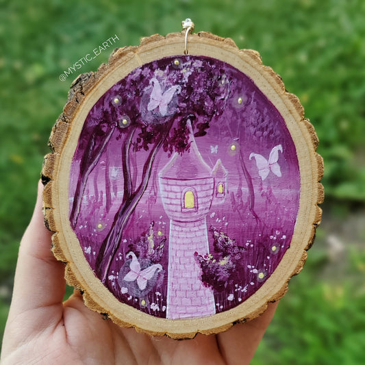 Pink Fairy Castel Painting on Wood