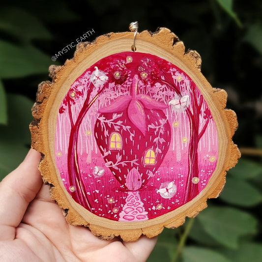 4" Mini Strawberry Cottage Painting on Wood