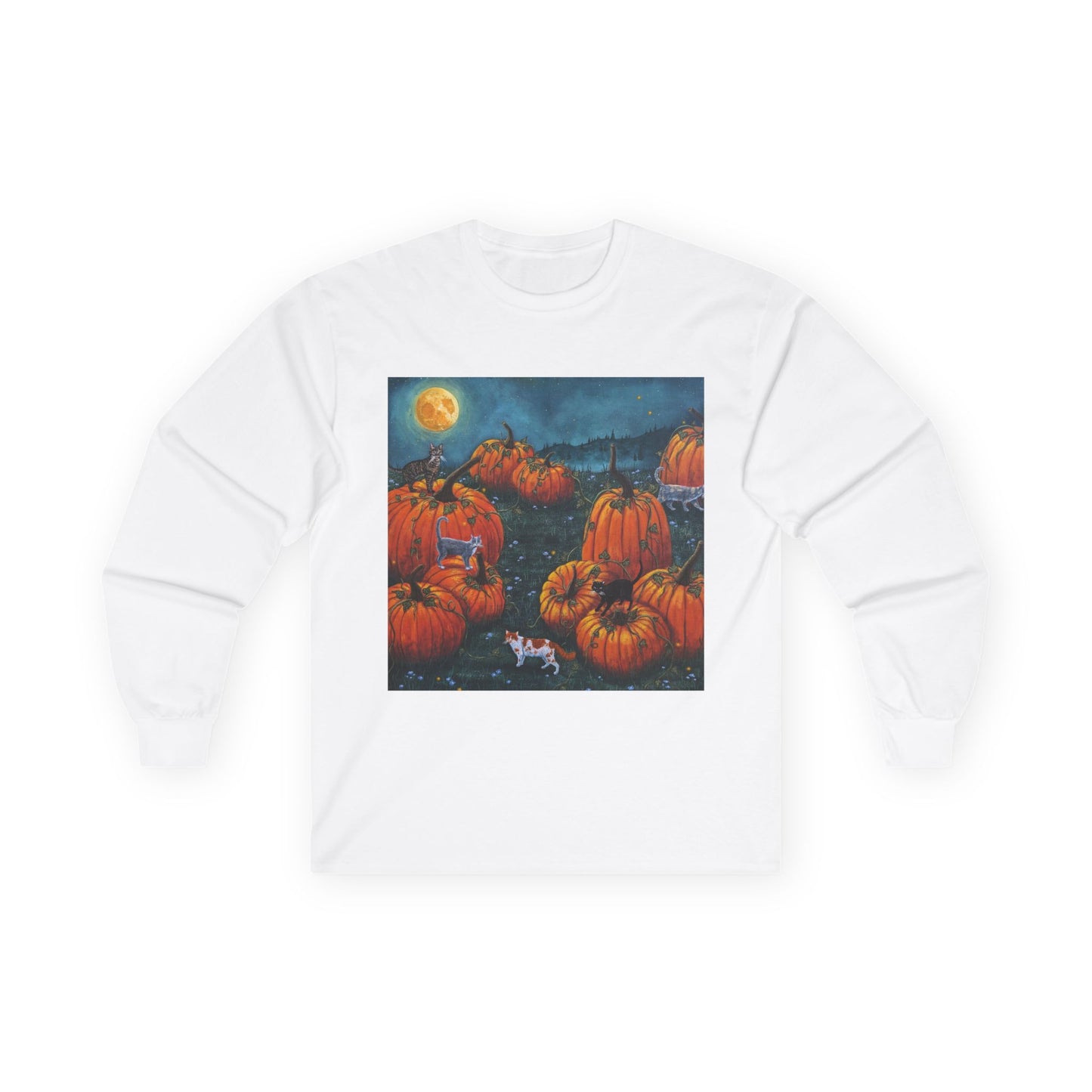 "Pumpkin Kitties" Unisex 100% Cotton Long Sleeve Tees S-5XL