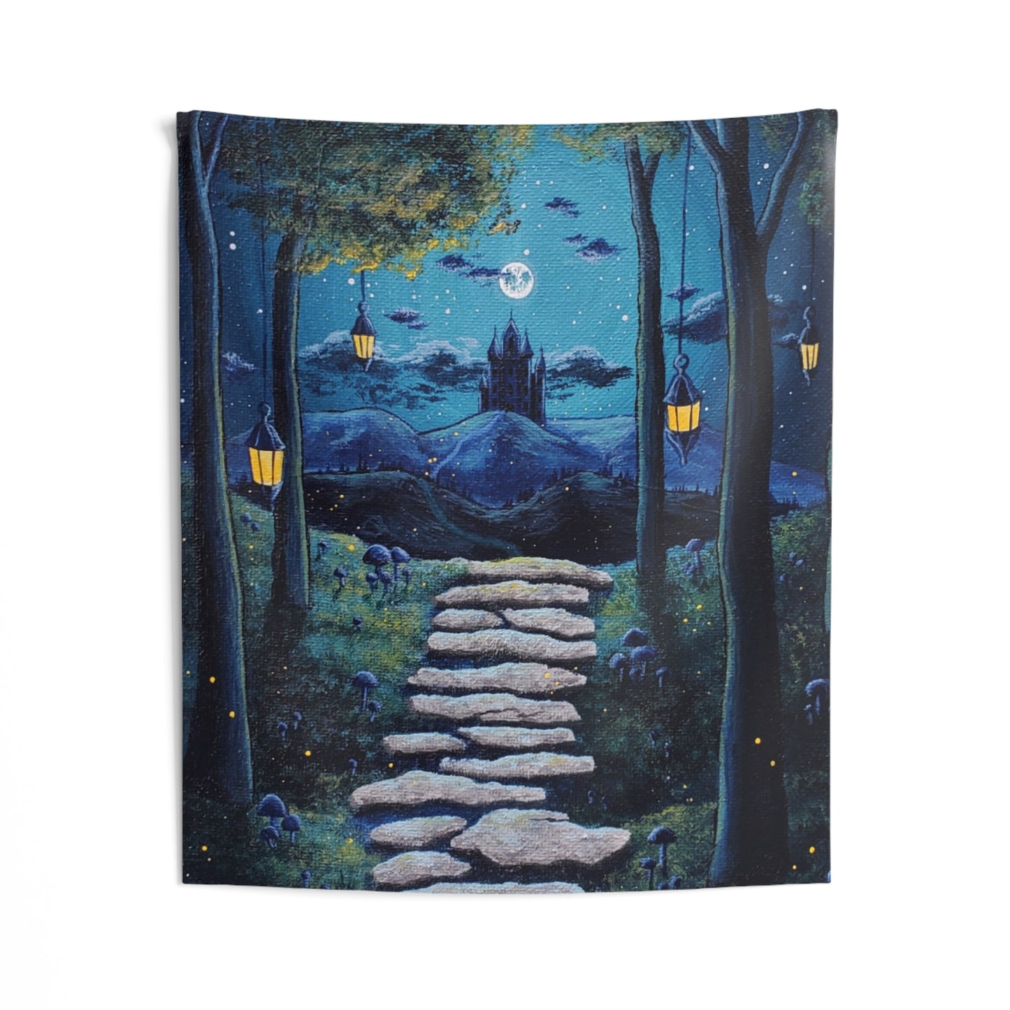 Castle on the Mountains Wall Tapestries (Blue Version)