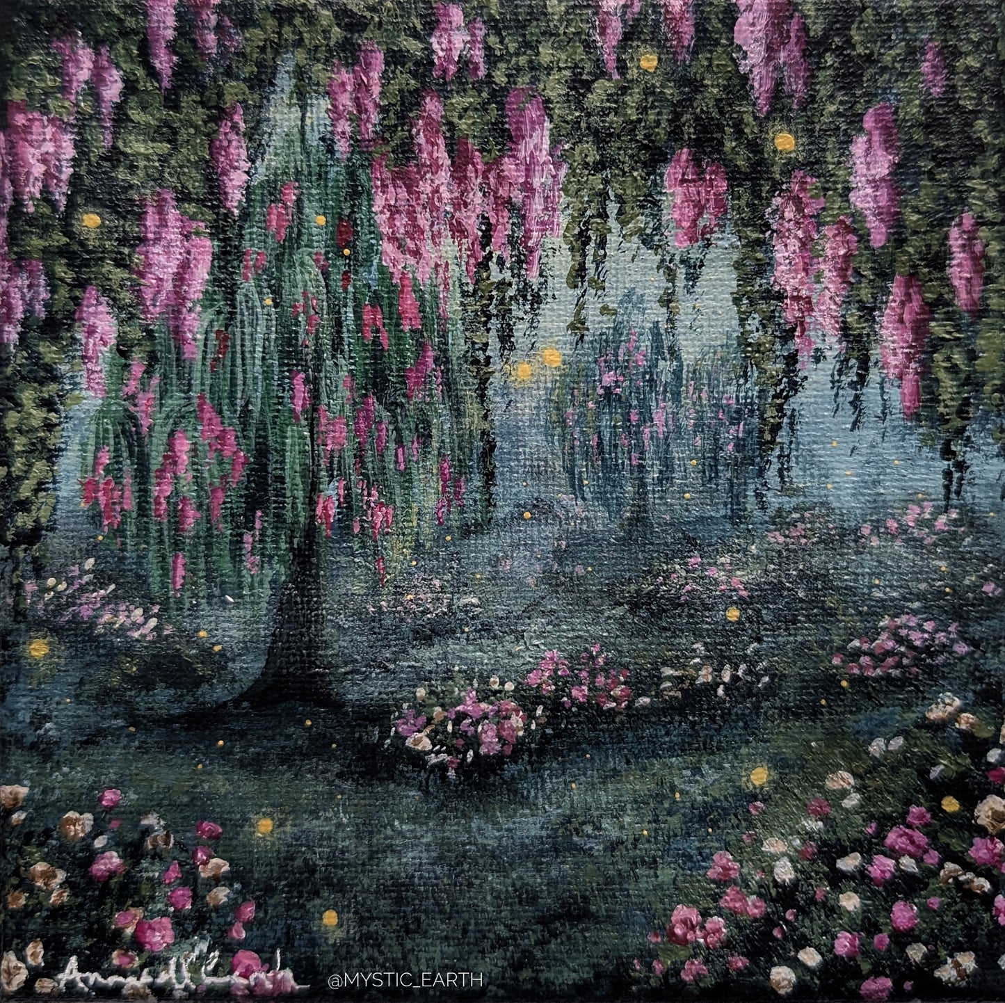 Flowers in the Willow Trees Painting