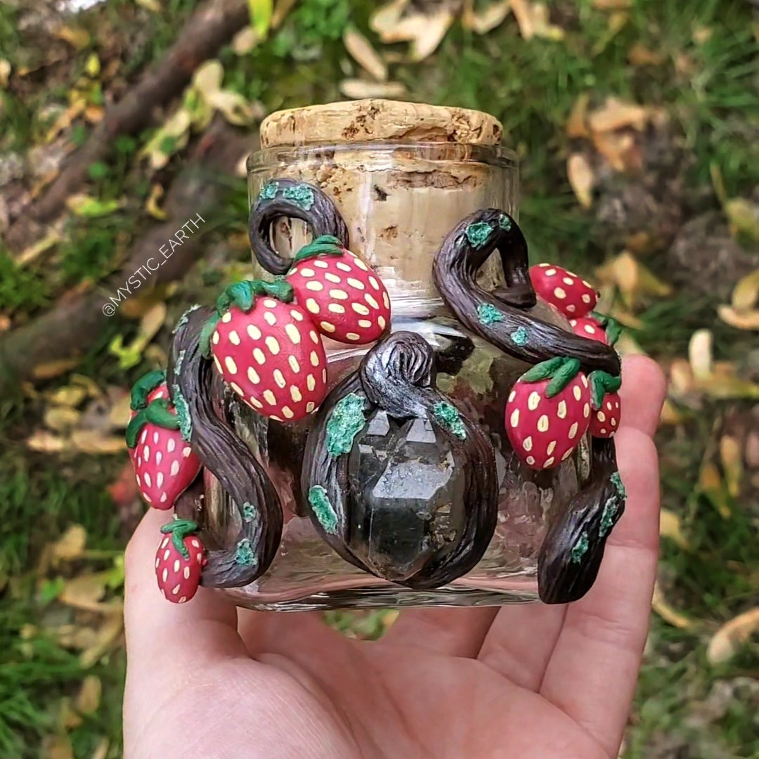 Smoky Quartz Strawberry Vine Jar (Hand Sculpted)