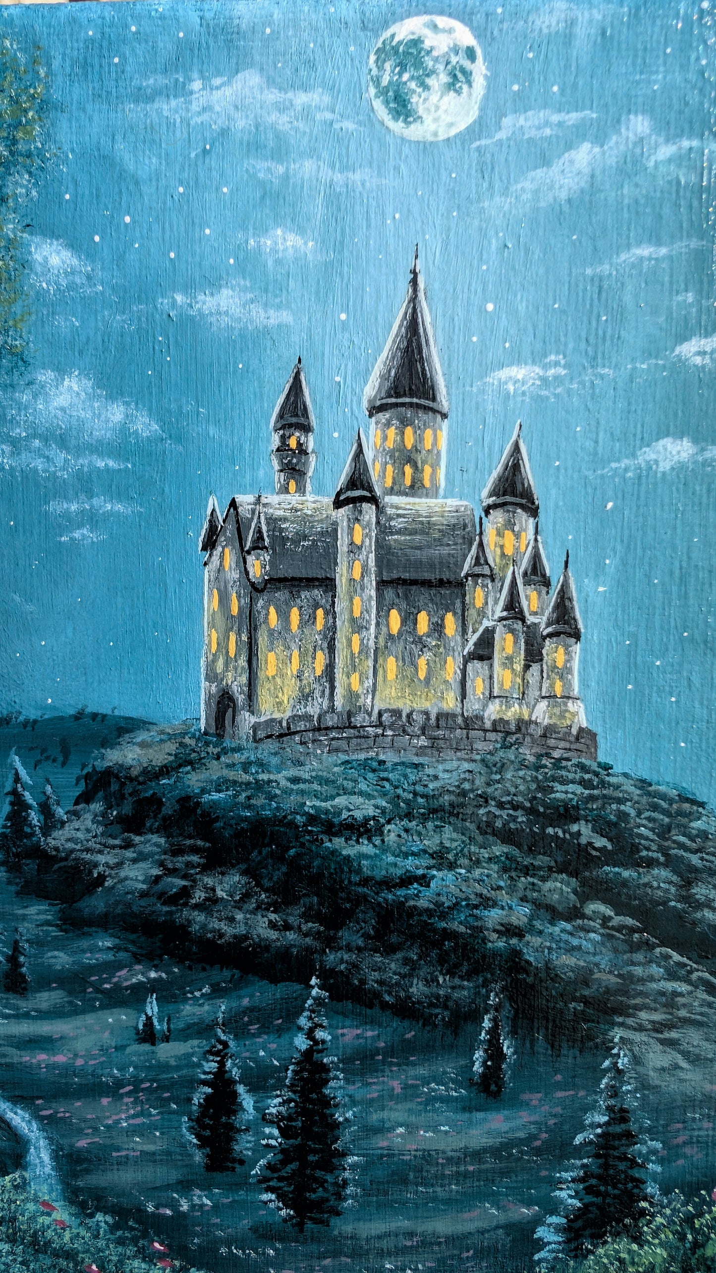 The Moonlit Castle 8"x10" Painting