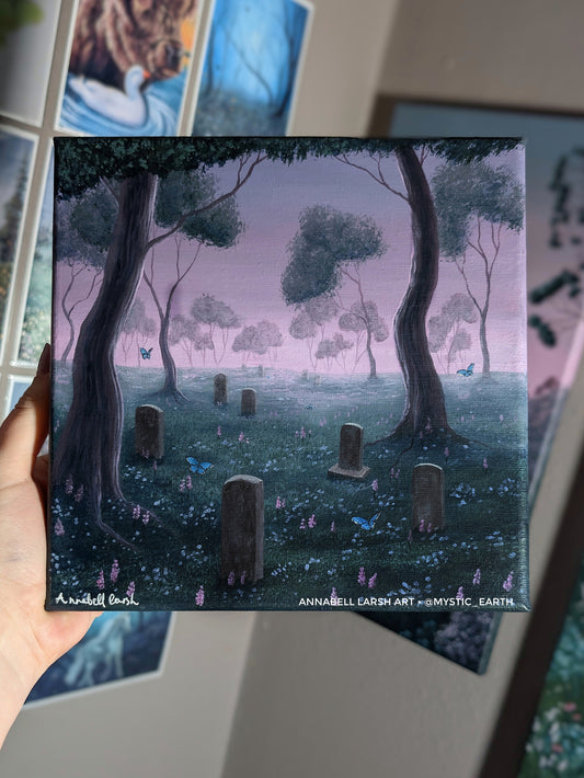 Lavender Grove Cemetery 8"x8" Painting