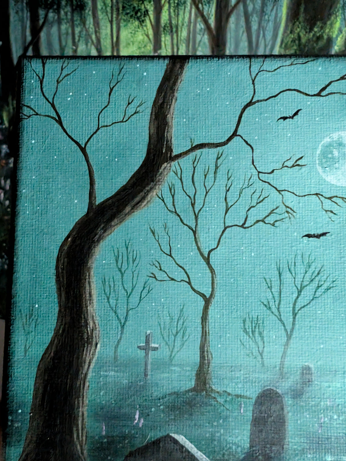 Moonlit Cemetery  8"x8" Painting