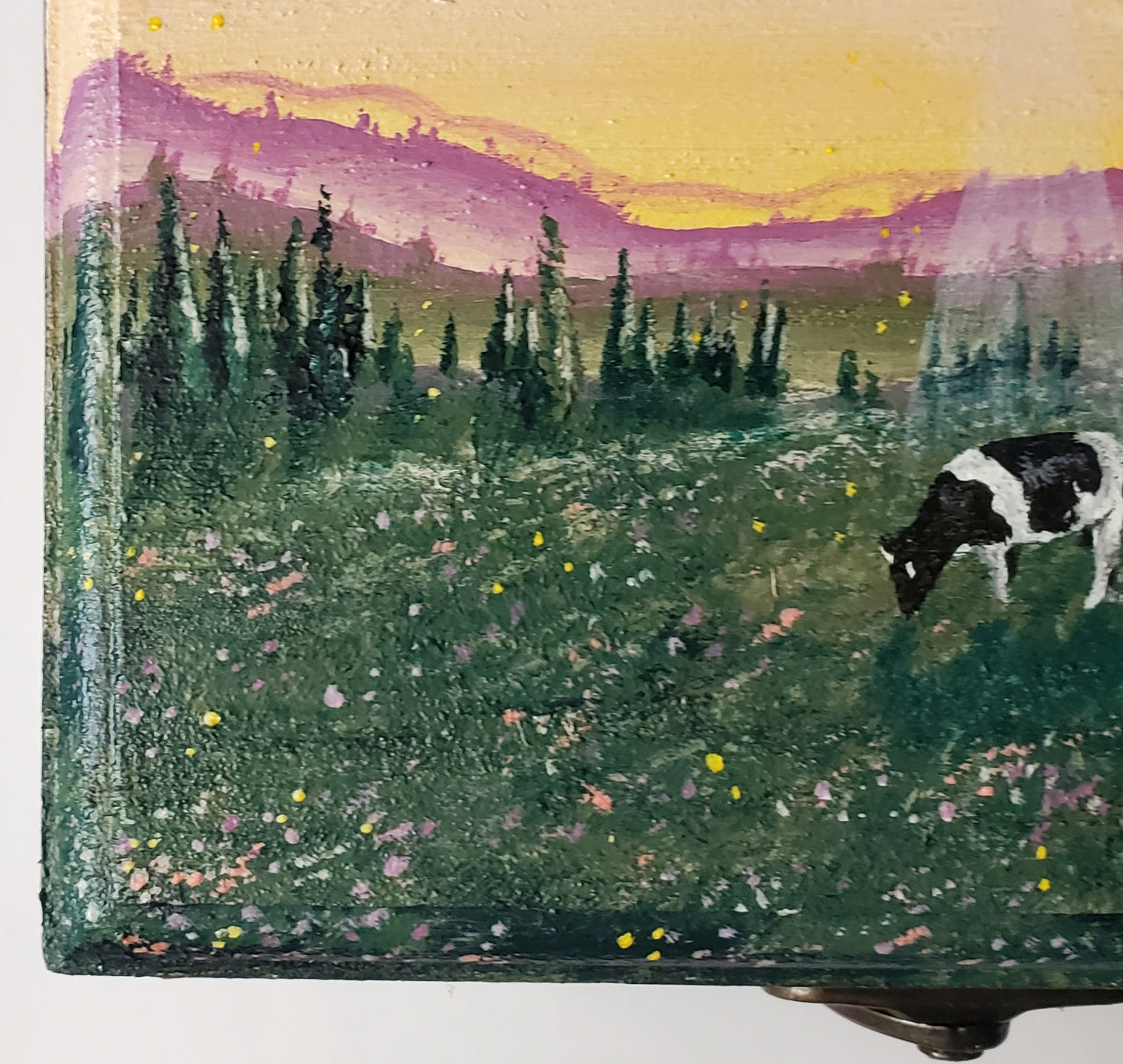 Cow Abduction Wood Trinket Box