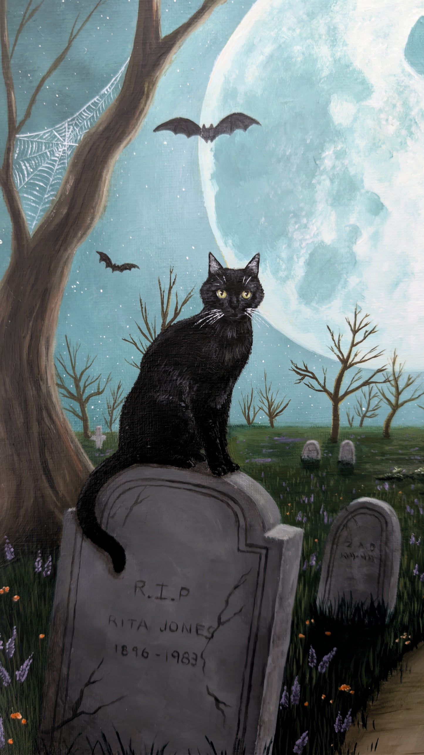 Black Cat Cemetery 12"x12" Painting
