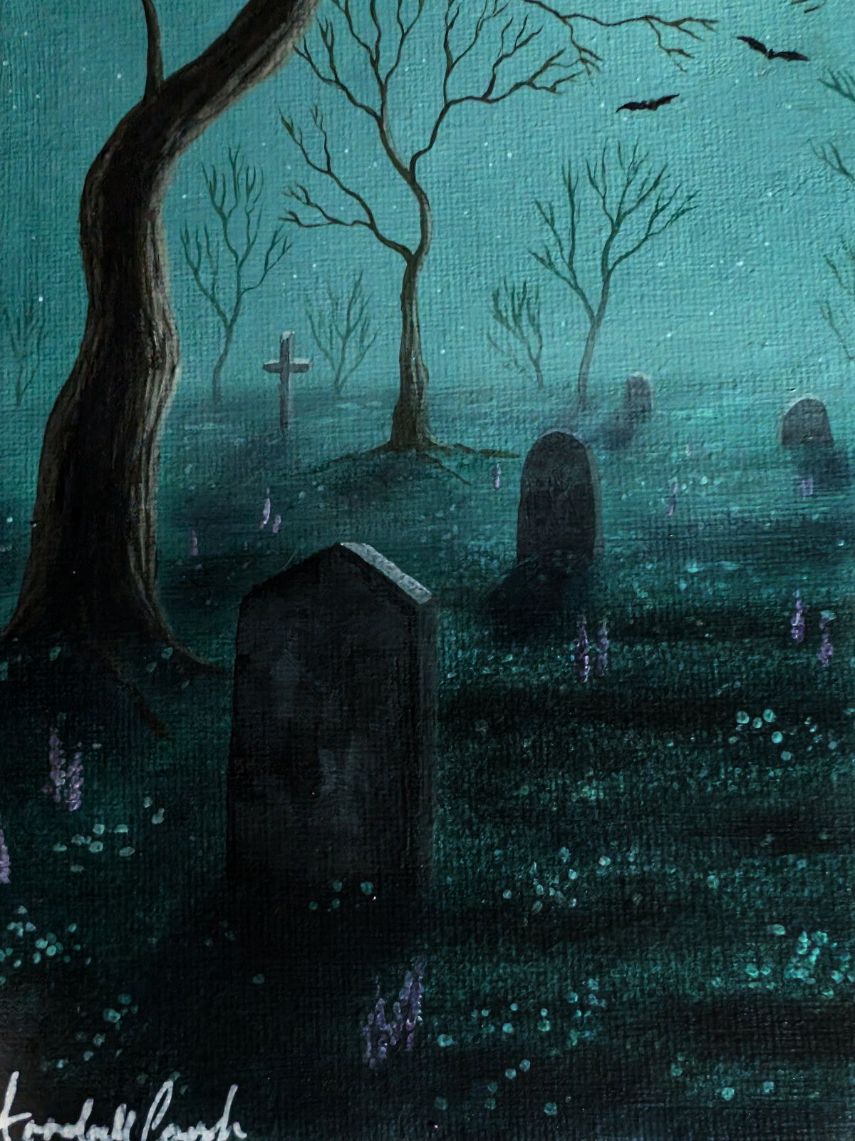 Moonlit Cemetery  8"x8" Painting