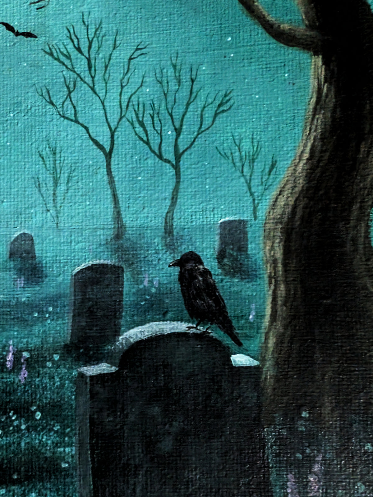 Moonlit Cemetery  8"x8" Painting