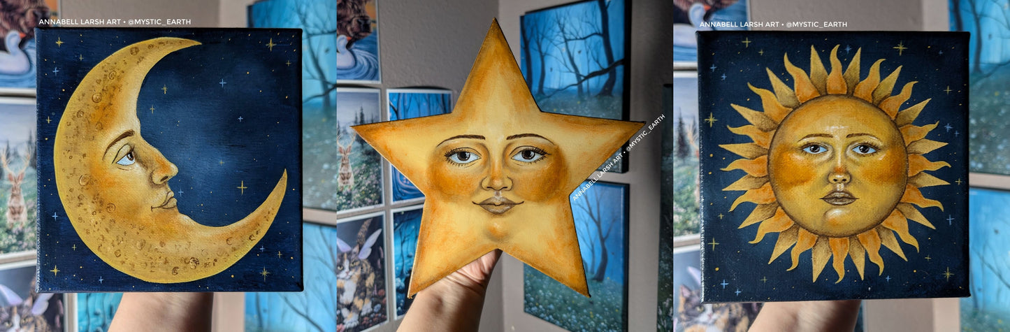 Sun, Moon, and Star Painting Set (medium canvas) READY-TO-SHIP