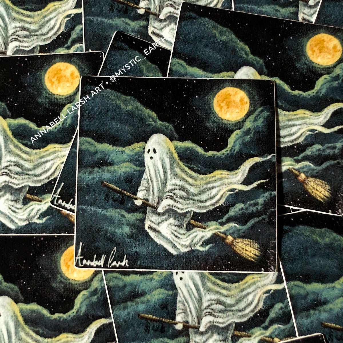 Pack of 25: 2" Fall Halloween Ghost on a Witch's Broom Stickers